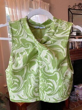 Zara Green Swirl Jacquard Wrap Top - L